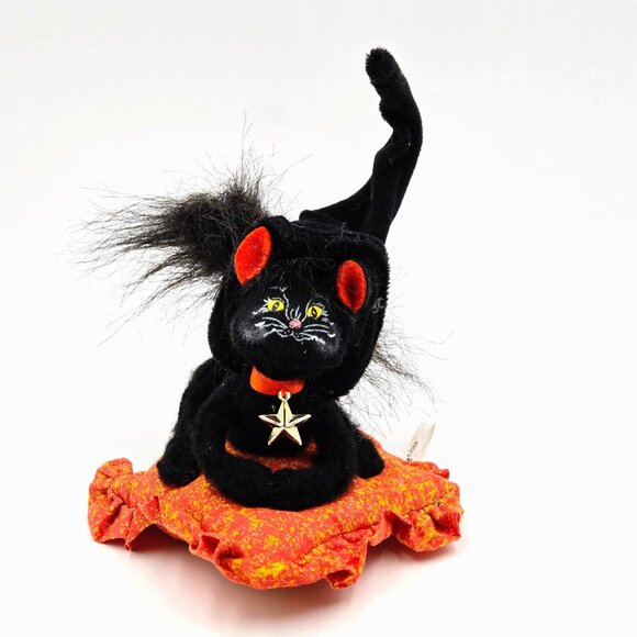 Annalee 2009 Moonlight Witch Cat On Pillow Halloween Black Orange Kitten Doll - Picture 1 of 14